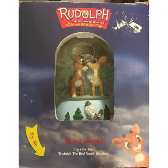 Rudolph and Clarice Island of Misfit Toys Enesco Musical Snowglobe RARE Works - Picture 1 of 6